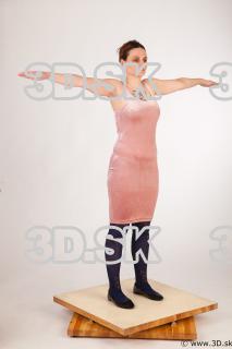 Whole body pink dress purple tights black shoes modeling t pose of Nadine 0008